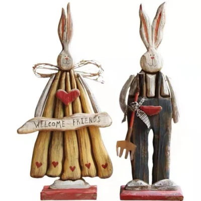 Adornos de conejo viejo de madera estilo Country americano decoración de patio tienda adornos para el salón artesanías Bl18725