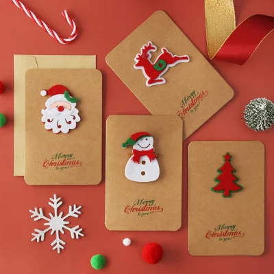 Tarjetas de felicitación de regalo de Navidad de papel Kraft marrón retro de alta calidad con sobre