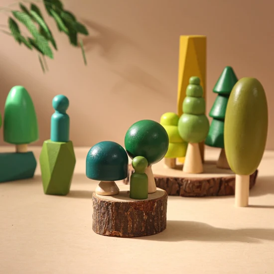 Juguetes de árbol en miniatura de madera, bloques de piedra apilables, juguetes educativos creativos